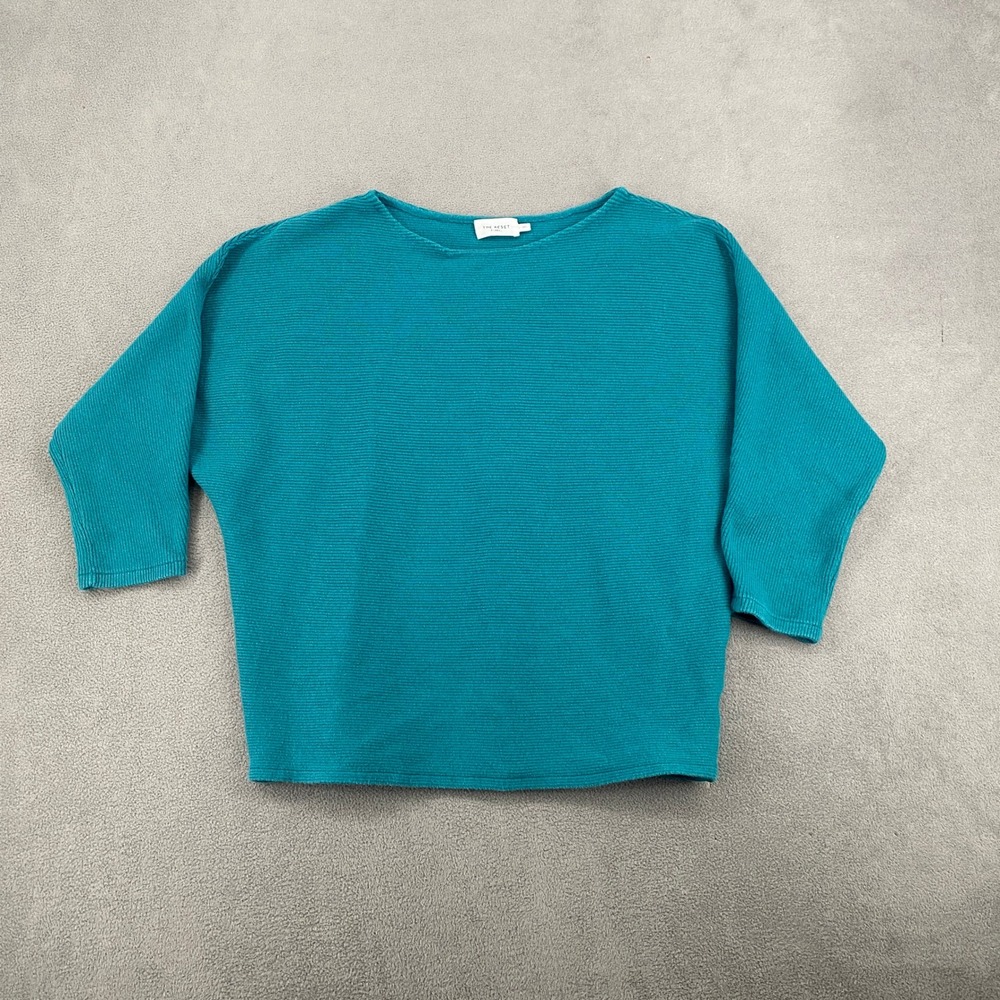 The Reset R Label Teal Blue Ribbed Knit Boat Neck Dolman Sleeve Sweater S/M
